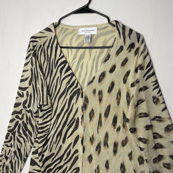 Y2K Iris Singer Cardigan M Patchwork Animal Print Leopard Glitter Mob Wife Glam - Picture 4 of 9